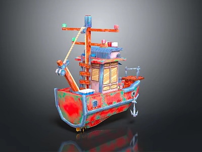 Traditional Decorative Model Boat With Colorful Hull Mast And Cabin Design 3d model