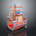 Traditional Decorative Model Boat With Colorful Hull Mast And Cabin Design