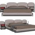 Modern Double Bed With Upholstered Beige Frame Red Nightstand And Brown Bedding 3d model
