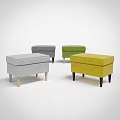 Green Fabric Upholstered Ottoman With Wooden Legs For Living Space