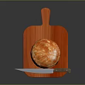 Golden Freshly Baked Artisan Bread On Wooden Cutting Board With Knife