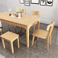 Modern Wooden Dining Table Set With Chairs Stools And Decorative Vase