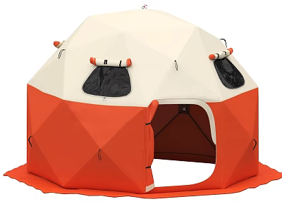 Orange And White Geometric Dome Tent With Windows Open Door For Outdoor Use 3d model