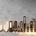 Modern Outdoor Lights Featuring Various Designs Different Heights and Illuminated Elements 3d model