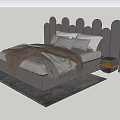 Kids Bed With Unique Scalloped Headboard Gray Upholstered Soft Bedding And Side Nightstand