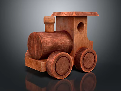 Handcrafted Wooden Toy Train With Wood Grain Details Round Wheels And Small Chimney 3d model