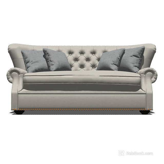 Gray Sectional Sofa With Tufted Back Rolled Arms And Decorative Pillows 3d model