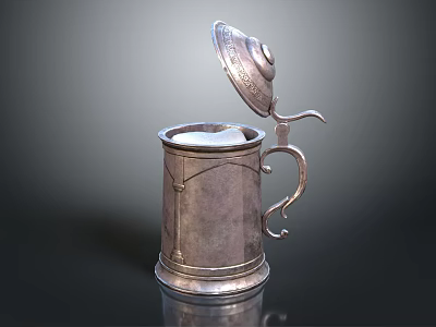 Classic Silver Goblet With Decorative Lid Handle And Dark Background Reflection 3d model