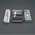 Modern Sectional Sofa Set With Gray White Purple Seats And Decorative Pillows