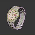 Elegant Silver Watch With Patterned Dial Metal Strap And Reflective Surface