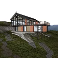 Detached Villa Surrounded by Pine Trees with Glass Walls on Hillside in Natural Setting