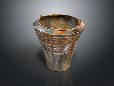 Antique Metal Vessel With Intricate Decorative Patterns Bronze Color Vintage Design 3d model