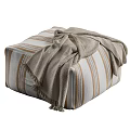 Cozy Striped Sofa Stool with Beige Brown Patterns and Fringed Blanket