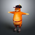Game Movie Character Orange Cat With Pirate Hat Feather Red Belt Brown Boots Arms Outstretched