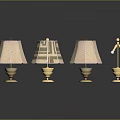Modern Decorative Lamp Set With Four Pieces Gold Base And Patterned Fabric Shades