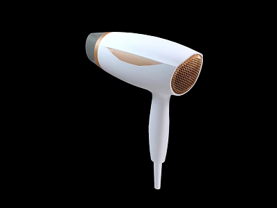 Elegant White Hair Dryer With Gold Accents And Sleek Design For Home Use 3d model