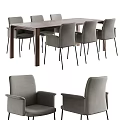 Modern Wooden Dining Table Set With Six Gray Upholstered Chairs 3d model