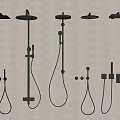 Modern Black Wall Mounted Shower Systems With Multiple Styles Including Handheld And Rainfall Heads 3d model