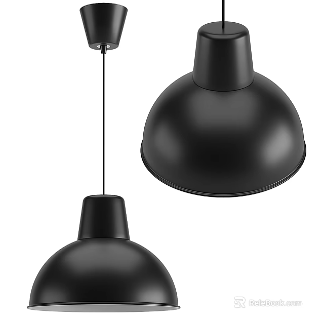 Modern Black Pendant Lights with Smooth Dome Design and Hanging Style 3d model 