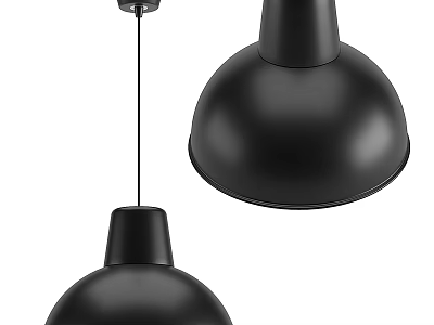 Modern Black Pendant Lights with Smooth Dome Design and Hanging Style 3d model