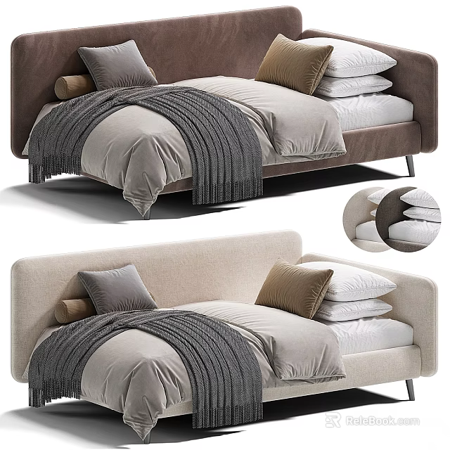 Modern Kids Bed With Soft Mattress Multiple Pillows And Cozy Blanket Design 3d model 