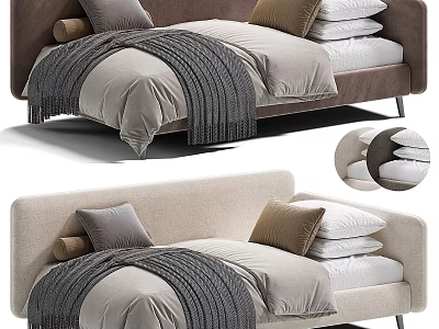 Modern Kids Bed With Soft Mattress Multiple Pillows And Cozy Blanket Design 3d model