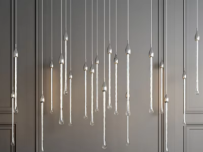 Modern Illuminated Pendant Lights With Slim Metal Glass Design Against Gray Wall 3d model