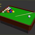 Billiard Table Interior With Green Felt Surface Colorful Balls Cue And White Cue Ball