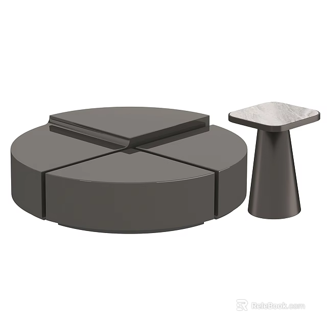 Modern Round Segmented Coffee Table With Small Square Side Table 3d model 