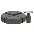 Modern Round Segmented Coffee Table With Small Square Side Table