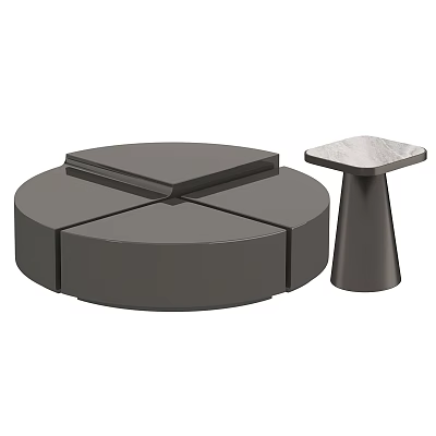 Modern Round Segmented Coffee Table With Small Square Side Table 3d model