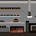 Modern Fireplace Interior Design With Layered Shelves Wood Stack And Glowing Features