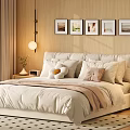 Cozy Modern Bedroom With Large Bed Pillows Stuffed Toy Framed Pictures Nightstands And Curtains