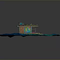 Floating Wooden House Structure With Green Plants On Roof And Colorful Exterior In Blue Water