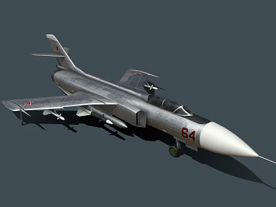 Military Fighter Jet Silver Body Number 64 with Wing Weapons and Red Emblems 3d model