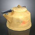 Yellow Ceramic Teapot With Floral Pattern Black Handle And Spout For Daily Use