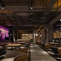 Modern Bar Interior With Wooden Tables Wine Racks Leather Seats And Pendant Lights