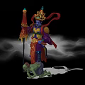 Game Movie Character In Ornate Costume With Golden Decorations Red Cape And Green Creature