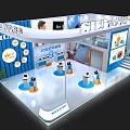 STU Exhibition Booth Modern Blue Curved Top Design With Ultrasonic Products Staff And Data Displays