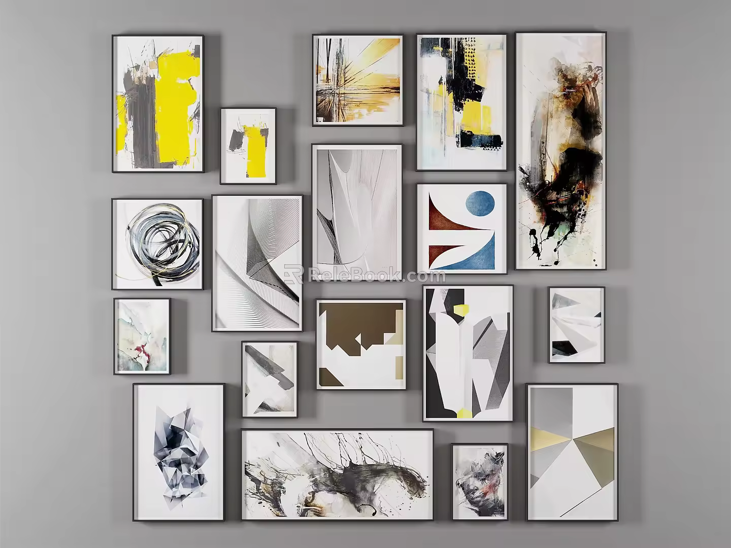 Nordic abstract painting decorative painting combination 3d model