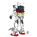 Giant Robot Figure With Human Silhouette For Size Comparison And Mechanical Details