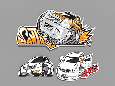 Santafe Car Sticker Designs With Different Car Models 3D Graphics And Explosion Effects 3d model