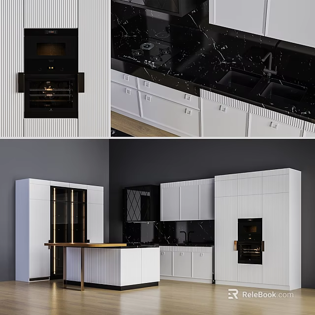 Modern Kitchen Interior Featuring White Cabinets And Marble Countertop Island 3d model