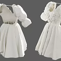 White Women's Dress With Puffed Sleeves Floral Details And Flared Skirt Design