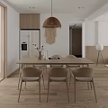 Minimalist Dining Living Room With Light Wood Table Chairs And Pendant Light