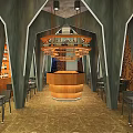 Modern Restaurant Interior With Wooden Bar Counter Dining Tables And Decorative Walls