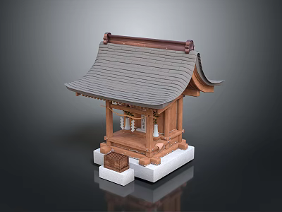 Traditional Wooden Pavilion Model With Tile Roof Wooden Structure And White Pedestal 3d model