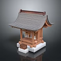 Traditional Wooden Pavilion Model With Tile Roof Wooden Structure And White Pedestal