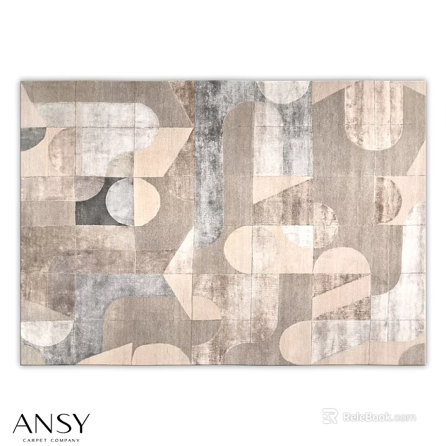 Square Area Rug With Abstract Geometric Patterns In Beige Gray Tones 3d model 