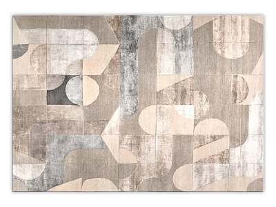 Square Area Rug With Abstract Geometric Patterns In Beige Gray Tones 3d model